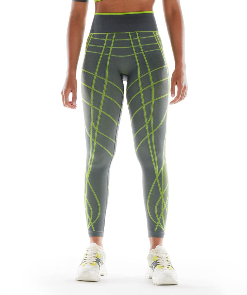 Women\'s Gymshark Wtflex Linear Seamless Leggings Green | NZ 9FQJPB